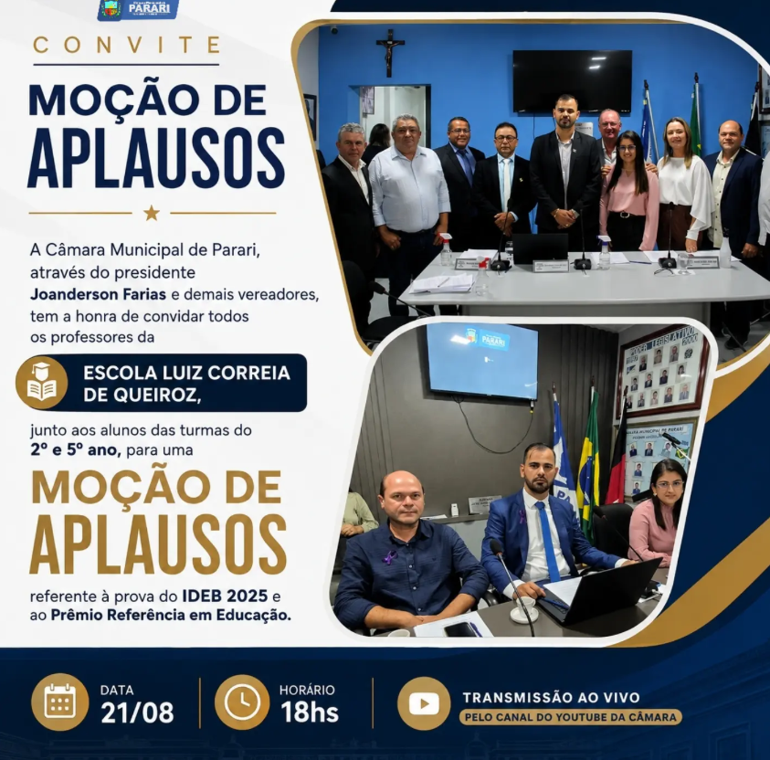 🎓👏 MOÇÃO DE APLAUSOS À EDUCAÇÃO DE PARARI!