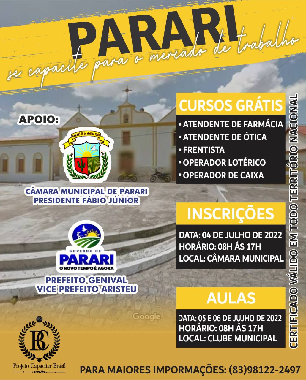 Câmara de Parari e Prefeitura promovem cursos em parceria com o projeto Capacitar