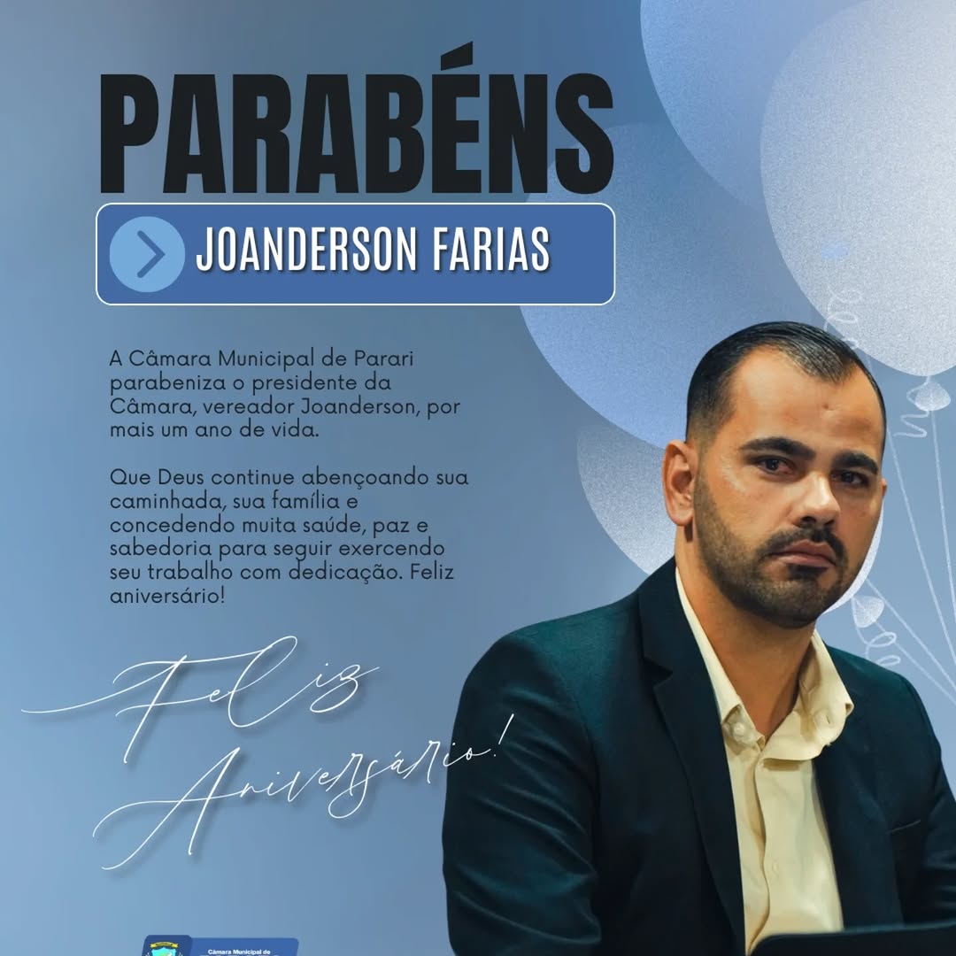 Câmara de Parari parabeniza Vereador Joanderson por seu aniversário